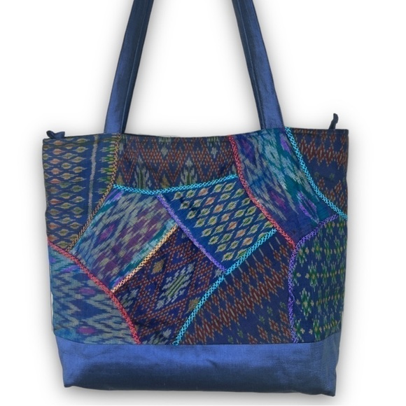 ISAN Weaving Bohemian Navy Blue Multicolored  Tote - Picture 1 of 8